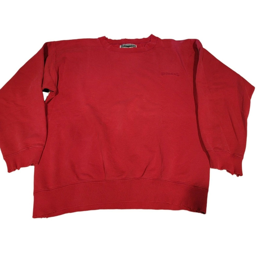 Levi Strauss Mens Sweatshirt Red Vintage Distressed Made‎ in USA Large